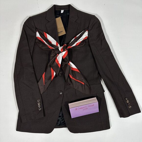 Burberry Runway Size 6 Wool Brown Blazer Jacket Silk Scarf Detail NWT $2,550 - Picture 2 of 14